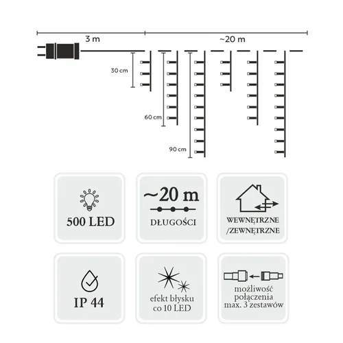Kurtyna LED EXTRALINK 9881 Sople 20 m Sieciowe