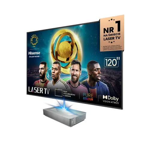 Projektor Hisense Laser TV - 120L5N - 4K UHD, Laser, Ekran ALR 120" w zestawie, Wi-Fi, BT, AirPlay, VIDAA OS