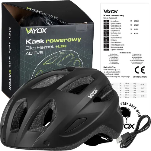 Kask rowerowy VAYOX Active VA0424BMM Czarny MTB z lampką (rozmiar M)