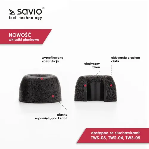 Słuchawki bezprzewodowe Savio TWS-04 Dokanałowe Bluetooth 5.0 Czarny