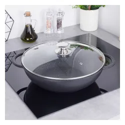 Patelnia wok granitowa ze szklaną pokrywką GRANDE 32 cm