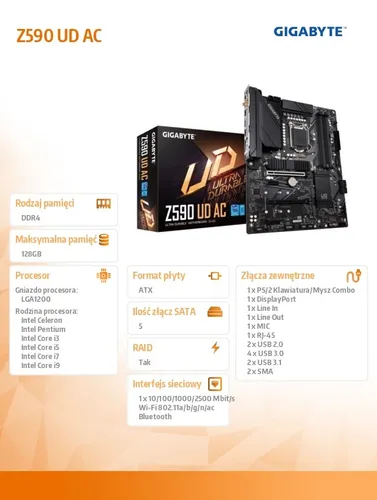 Gigabyte Płyta główna Z590 UD AC s1200 4DDR4 DP M.2 ATX