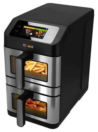 Air Fryer Frytkownica beztłuszczowa ICOOOK MFR-IC-02 10l, z podwójnym koszem, z okienkiem do obserwacji postępów gotowania