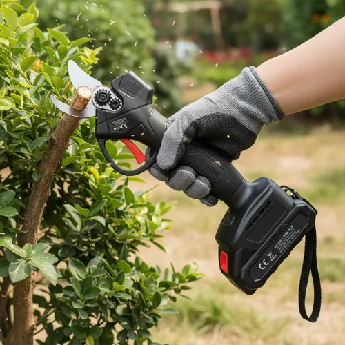 Ogrodowy sekator akumulatorowy elektryczny do gałęzi 2 akumulatory czarny