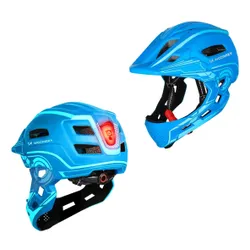 Kask rowerowy WOZINSKY HT-27N Niebieski Full Face dla Dzieci z odkręcaną szczęką i lampką (rozmiar uniwersalny)