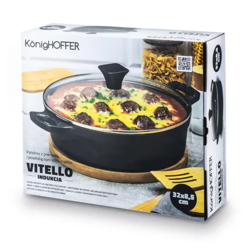 Patelnia aluminiowa nieprzywierająca z dwoma uchwytami i pokrywką KONIGHOFFER Vitello 32 cm