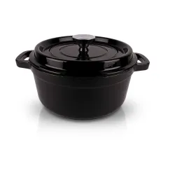 Garnek żeliwny emaliowany z pokrywką HAGE 24 cm czarny