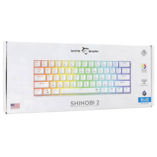 Klawiatura gamingowa White Shark Shinobi Blue przewodowa mechaniczna podświetlana biała