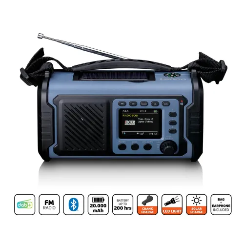 Radioodbiornik Lenco PDR-255BU Ładowanie solarne Na korbkę Latarka Powerbank Radio DAB+ Niebieski