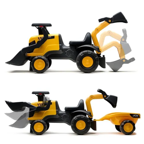 Falk Jeździk Traktor Jcb Z Przyczepą Grabkami I Łopatką Ciche Koła 1-3 Lat