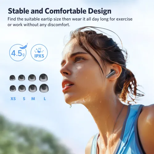 Słuchawki bezprzewodowe Earfun Air 2 NC Dokanałowe Bluetooth 5.3 Czarny