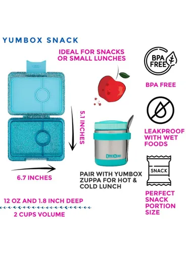 Śniadaniówka / lunchbox dziecięcy Yumbox Snack - twinkle aqua glitter / aqua clear