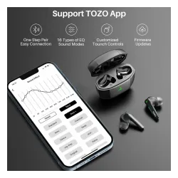 Słuchawki bezprzewodowe Tozo Gaming Pods Dokanałowe Bluetooth 5.3 Czarny