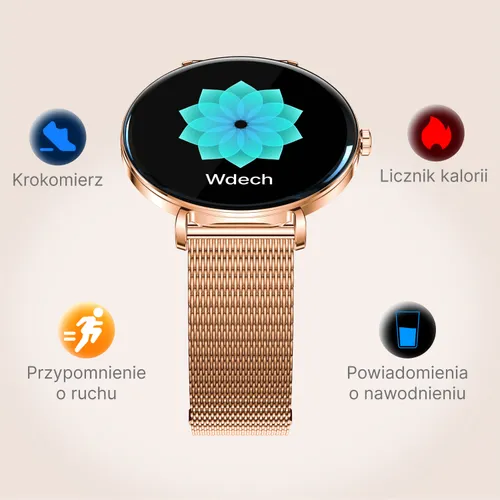 Smartwatch FOREVER SB-370 Lucca Różowe złoto + Pasek łaciaty
