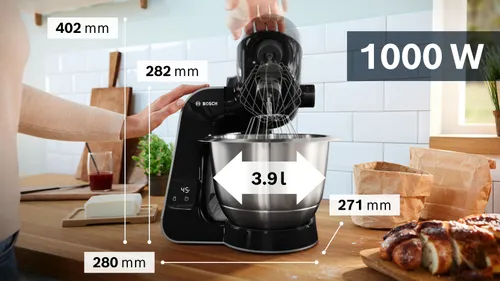 Robot kuchenny planetarny BOSCH MUM5XC4E 1000W z wbudowaną wagą, maszynką do mięsa, blenderem kielichowym