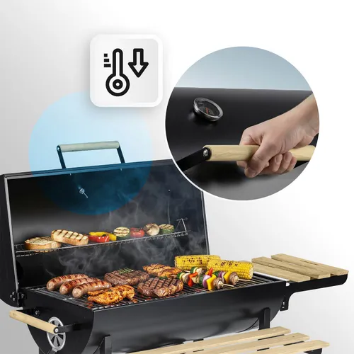 Grill węglowy ogrodowy Berdsen BD-895 z półkami beczka z kominem + termometr + popielnik