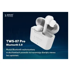 Słuchawki bezprzewodowe Savio TWS-07 PRO Dokanałowe Bluetooth 5.0 Biały