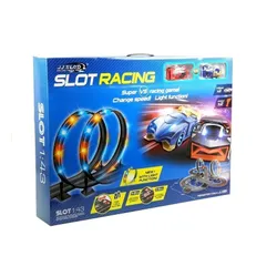 Tor Samochodowy Wyścigowy Slot Cars 2 Autka 1:43 Pętla Lampki Zasilacz