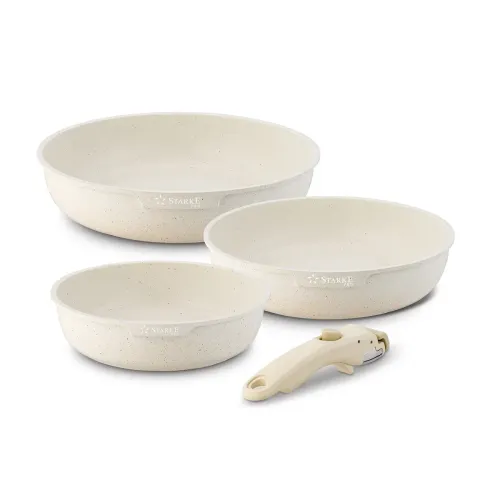 Zestaw 3 patelni Starke Pro Compacti Cream 4 elementy odpinany uchwyt