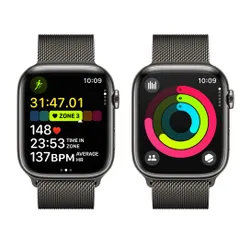 Apple Watch 9 GPS + сотовый 45 мм стальной сильный графит / сильный графит миланский браслет