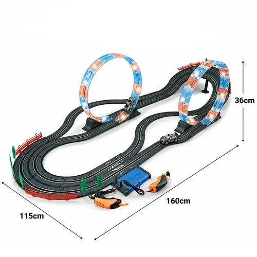 Elektryczny tor samochodowy 600 cm z pętlami LED 2 auta i 2 piloty 2w1 1:43