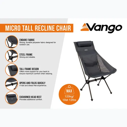 Krzesło turystyczne Vango Micro Tall Recline india ink