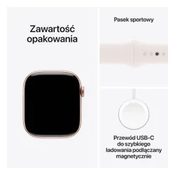 Apple Watch 10 GPS 42mm koperta z aluminium (różowe złoto) + pasek sportowy rozmiar S/M (łagodny róż) (Stan Doskonały)