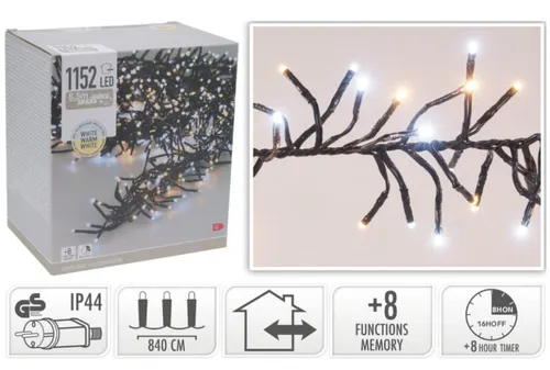 Lampki choinkowe CHRISTMAS DECORATION Łańcuch Świetlny 1152 LED Timer Zimny i Ciepły Biały