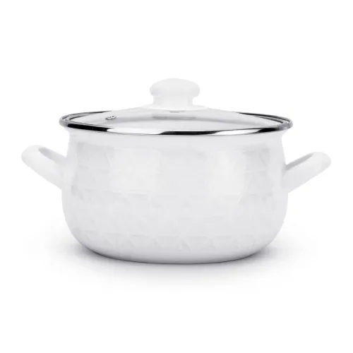 Garnek emaliowany z pokrywką EMALIA POLSKA PLESZEW PYZA DIAMOND BIAŁY 2,8 l