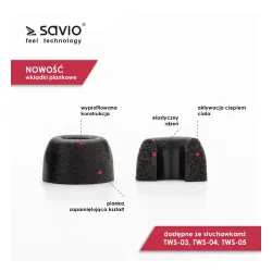 Słuchawki bezprzewodowe Savio TWS-04 Dokanałowe Bluetooth 5.0 Czarny