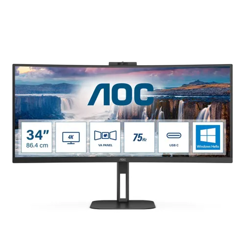 Monitor AOC CU34V5CW/BK z kamerą internetową 34" UWQHD VA 100Hz 1ms Zakrzywiony