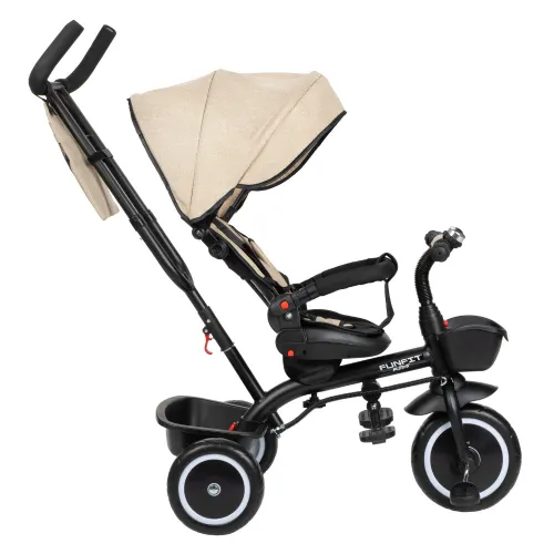 Rowerek trójkołowy z daszkiem FUNFIT 3w1 pchacz Zippy +dzwonek beżowy