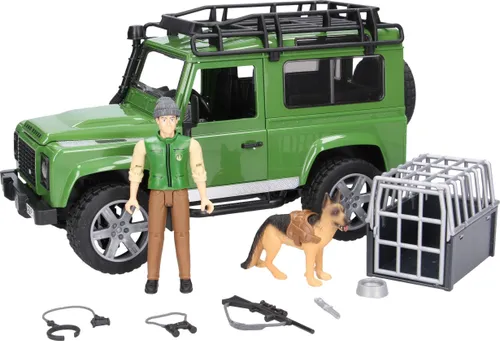 Bruder LandRover Defender z figurką leśnika i z psem (02587)