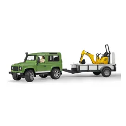 Bruder 02593 Land Rover Defender Station Wagon z przyczepą jednoosiową, mikrokoparką JCB 8010 CTS i pracownikami budowlanymi (02-593)