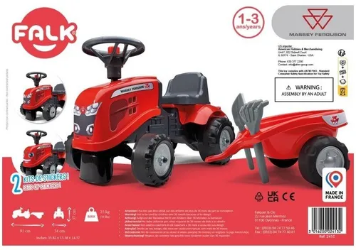 Falk Traktorek Baby Massey Ferguson Czerwony Z Przyczepką + Akc. Od 1-3 Lat