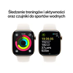 Apple Watch Series 10 GPS + Cellular koperta 42mm tytan w złoty pasek sportowy księżycowa poświata S/M