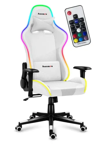 Fotel Huzaro Force 6.2 RGB LED Gamingowy do 130kg Tkanina Biały
