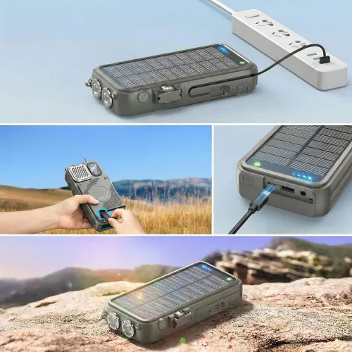 Radioodbiornik Hawk R40 Na korbkę, Solarne, Latarka, Radio FM Bluetooth Zielony