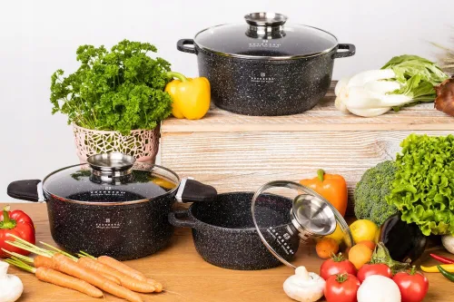 Garnki marmurowe 6el zestaw komplet garnków 8140