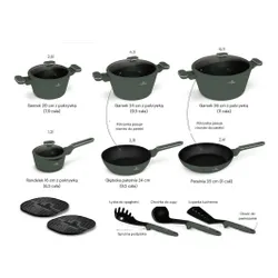 Zestaw patelni i garnków BERLINGER HAUS Matte Green BH 8208N (15 elementów)