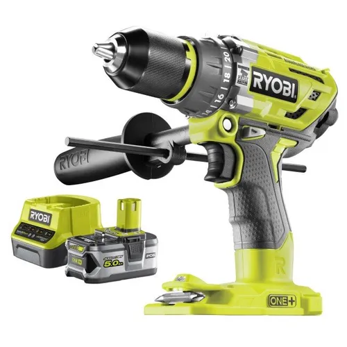 Wiertarko-wkrętarka RYOBI R18PD7-0 + Akumulator RYOBI RC18120-150 5Ah 18V + Ładowarka