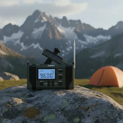 Radioodbiornik Hawk Expedition R20 Na korbkę, Solarne, Latarka, Radio FM Czarny