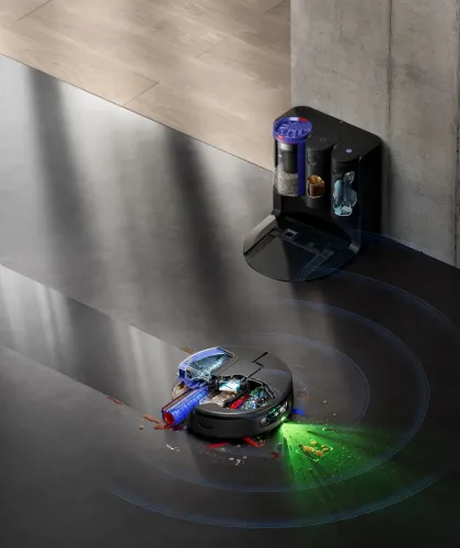 Robot sprzątający Dyson Spot+Scrub Ai Funkcja mopowania Stacja oczyszczająca Tworzenie mapy pomieszczenia 76dB Funkcje AI Czarny