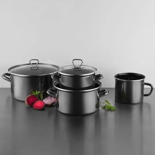 Garnek emaliowany z pokrywką EMALIA POLSKA PLESZEW METALICO NISKI 1,4 l