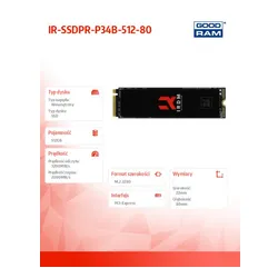 GOODRAM твердотельный накопитель IRDM 512GB M. 2 PCIe 3x4 NVMe 2280 3300/2000