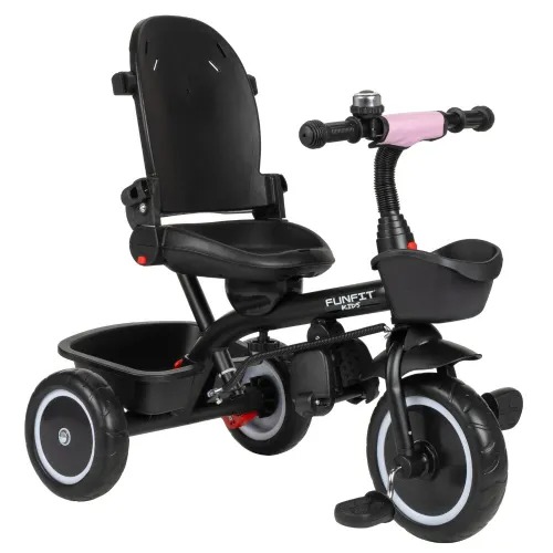 Rowerek trójkołowy z daszkiem FUNFIT 3w1 pchacz Zippy +dzwonek różowy