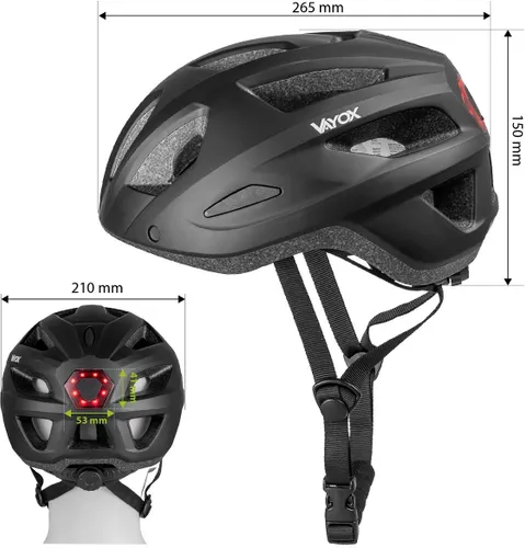 Kask rowerowy VAYOX Active VA0424BMM Czarny MTB z lampką (rozmiar M)