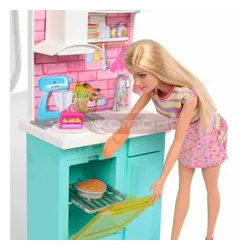 LALKA BARBIE KUCHNIA PIECZENIE zestaw do zabawy z dwiema lalkami HJY94