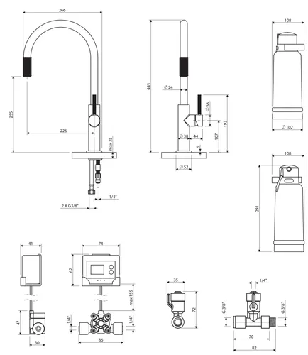 Bateria OMNIRES Switch SW9057-FD1BSB z filtrem Mosiądz szczotkowany