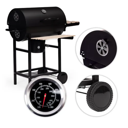 Grill węglowy ogrodowy z pokrywą termometr popielnik drewniane półki MultiGarden